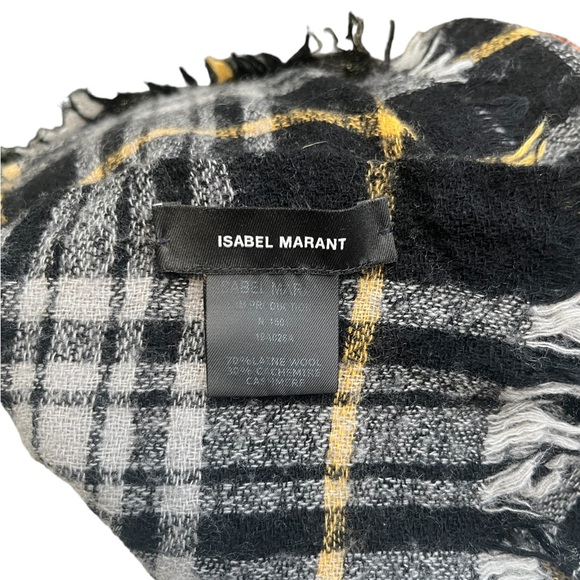 Isabel Marant Suzanne Black/White Checkered Plaid Patterned Scarf Cashmere Wool - Picture 3 of 6